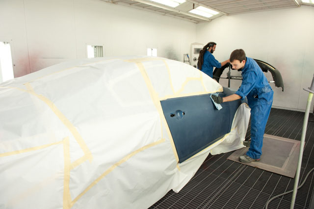 Jose & Brent preparing to paint a car